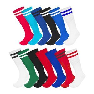 Floso Mens Striped Knee Length Football Socks (Pack of 3) / White/Blue